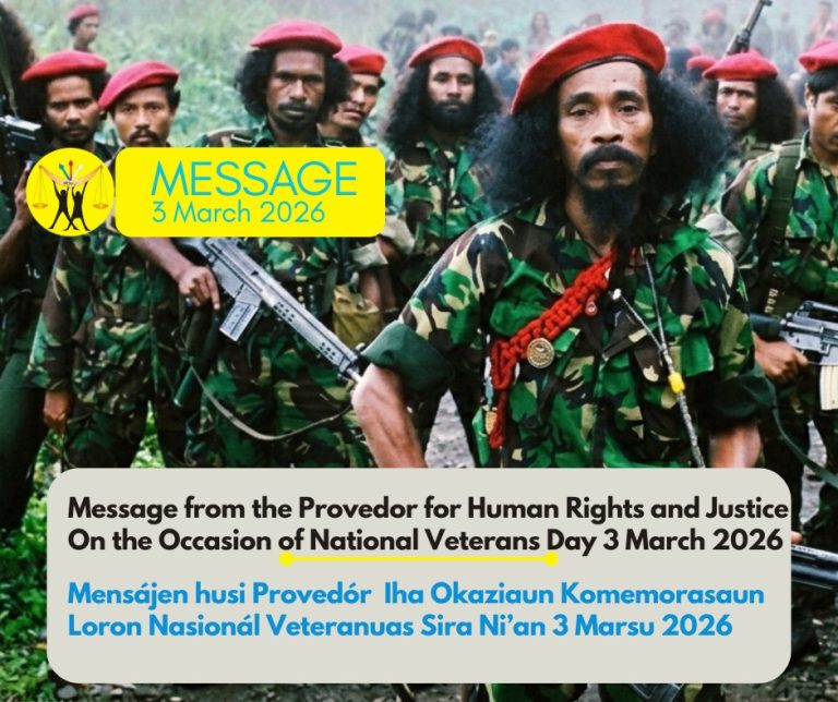 Mensájen husi Provedór Direitus Umanus no Justisa Iha Okaziaun Komemorasaun Loron Nasionál Veteranu Sira Ni’an 3 Marsu 2026